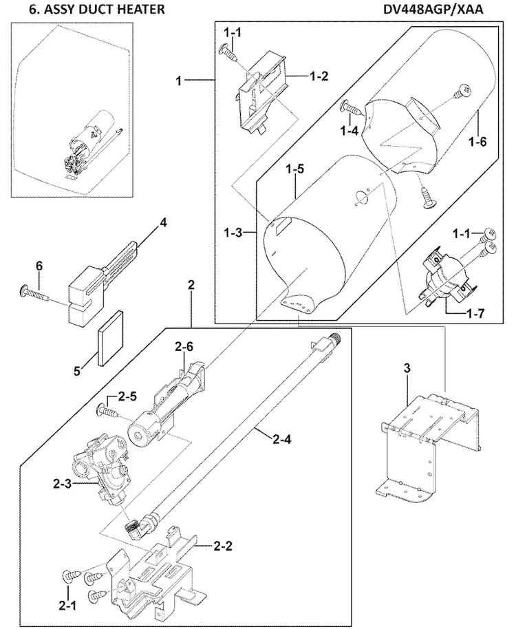 Heater Assy Diagram and Parts List for DV448AGP XAA-0000 Samsung Dryer