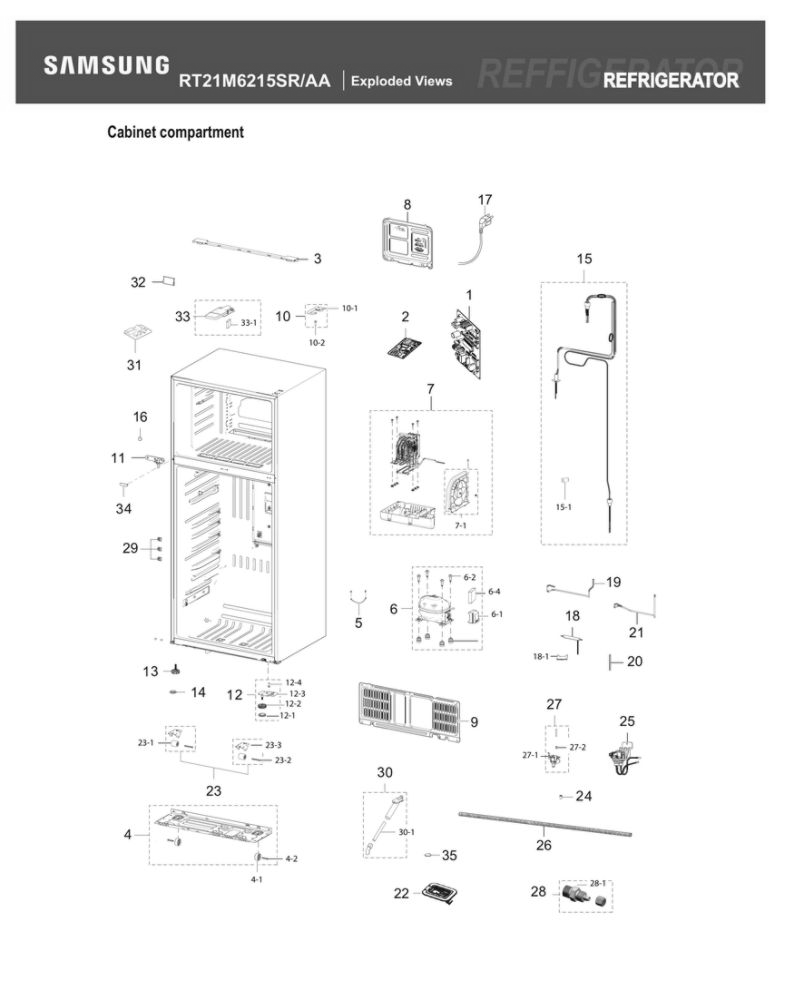 Cabinet Compartment Diagram and Parts List for RT21M6215SR AA-06 Samsung Refrigerator