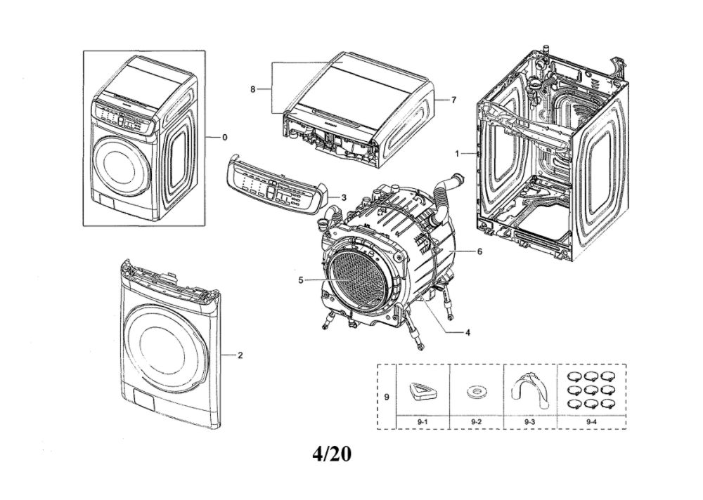 Main Unit Diagram and Parts List for WV55M9600AV A5-02 Samsung Washer