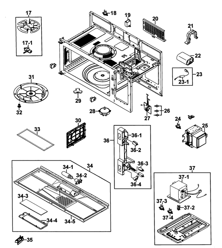 Cabinet 2 Diagram and Parts List for SMH9151W XAA-0000 Samsung Microwave