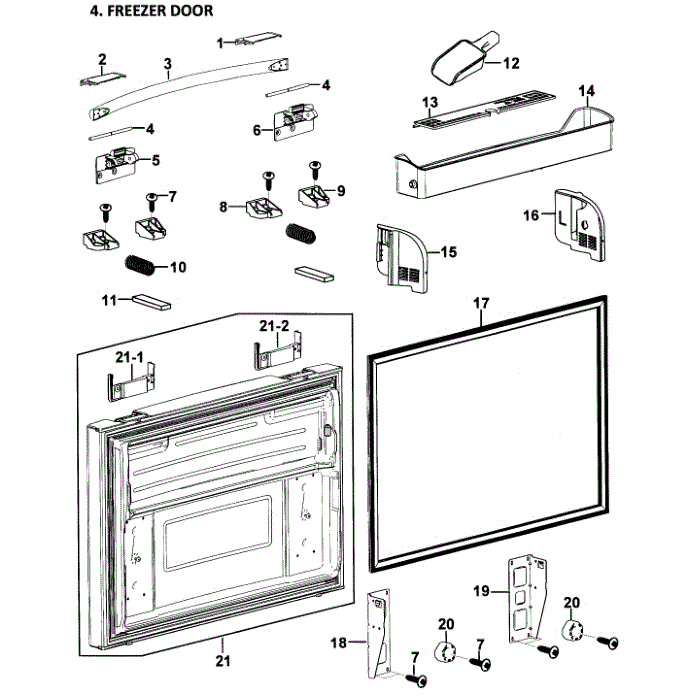 Freezer Door Diagram and Parts List for RF268ABWP XAA-00 Samsung Refrigerator