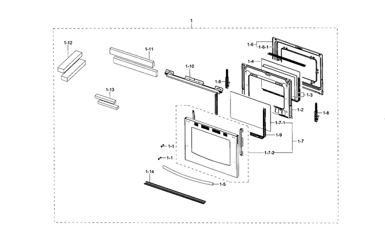 Door Diagram and Parts List for NX58F5700WS AA-0002 Samsung Range