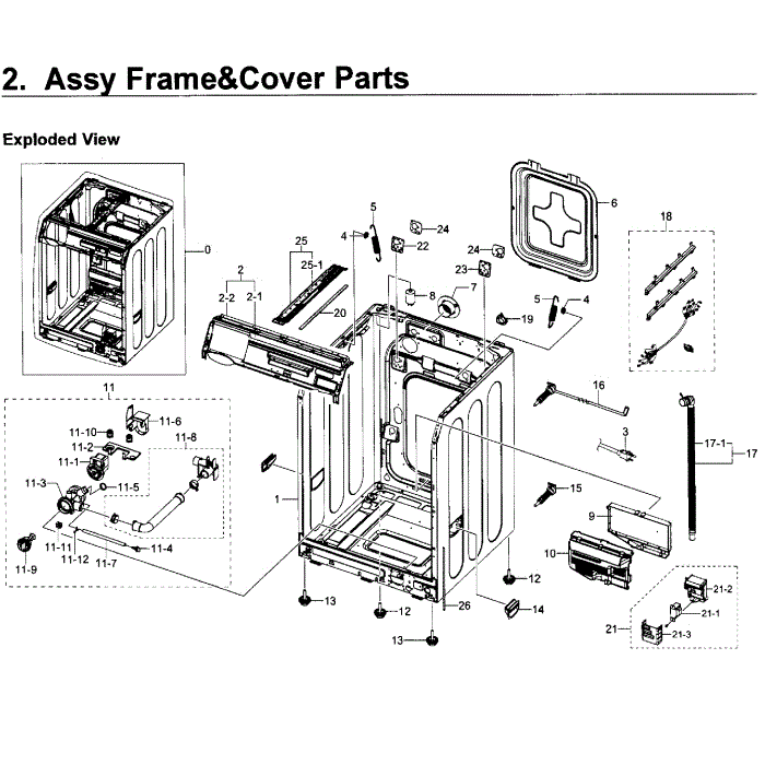 Frame And Cover Diagram and Parts List for WF419AAW XAA-03 Samsung Washer