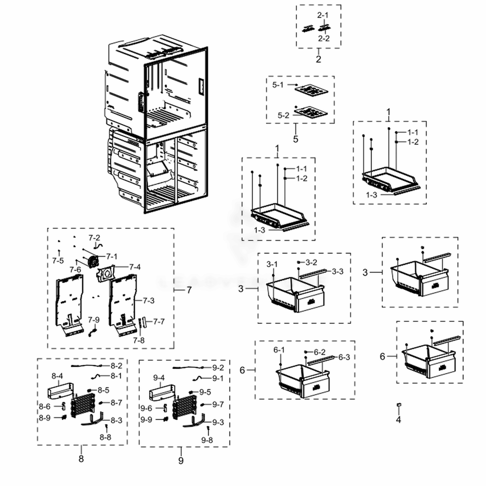 Freezer Diagram and Parts List for RF28K9070SR (AA)(0006) Samsung Refrigerator