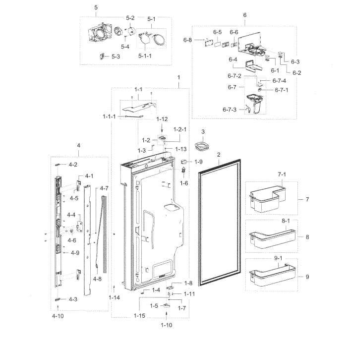 Fridge Door L Diagram and Parts List for RF22K9581SG AA-00 Samsung Refrigerator
