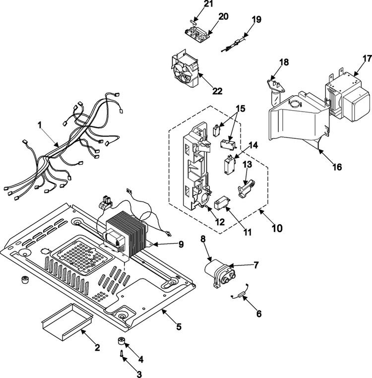 Internal Control/latch Asy/base Diagram and Parts List for MR5493G XAA-01 Samsung Microwave