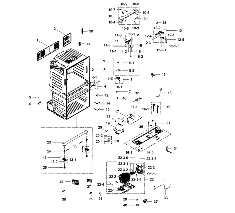 Cabinet Diagram and Parts List for RF4287HABP XAA-0001 Samsung Refrigerator
