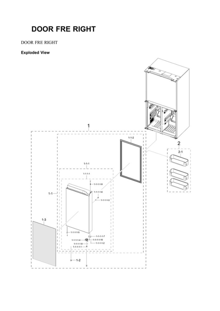 Right Freezer Door Diagram and Parts List for RF23A967512 AA-00 Samsung Refrigerator