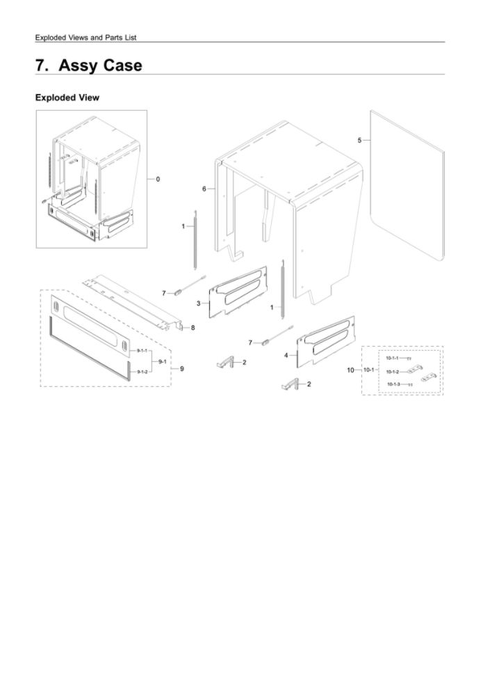 Case Assembly Diagram and Parts List for DW80K7050UG AA-03 Samsung Dishwasher