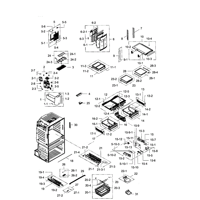 Fridge Diagram and Parts List for RF28HMEDBBC AA-06 Samsung Refrigerator
