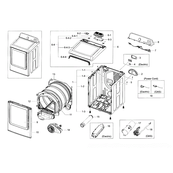 Main Assembly Diagram and Parts List for DV48J7700GW A2-00 Samsung Dryer