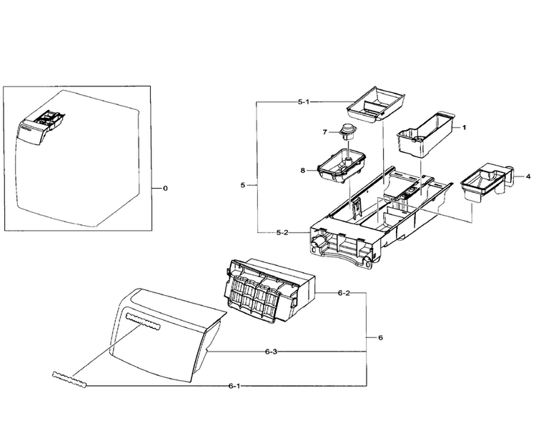 Drawer Diagram and Parts List for WF511ABW XAA-0001 Samsung Washer
