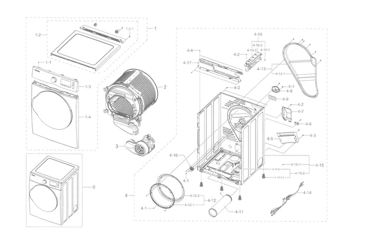 Main Asy Diagram and Parts List for DV22K6800EW A1-0000 Samsung Dryer