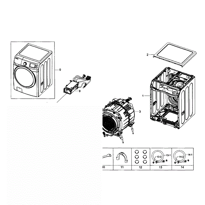 Main Assembly Diagram and Parts List for WF455ARGSWR AA-01 Samsung Washer