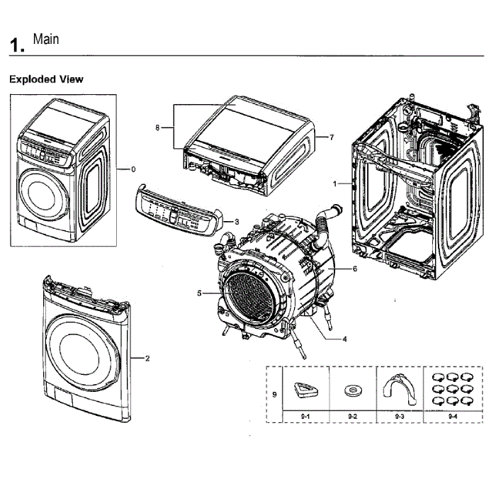 Main Assembly Diagram and Parts List for WV55M9600AW A5-00 Samsung Washer