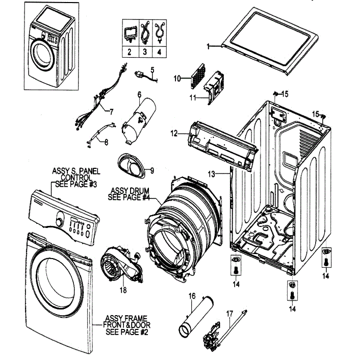 Cabinet Assembly Diagram and Parts List for DV203AGS XAA-00 Samsung Dryer