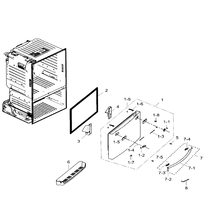 Freezer Door Diagram and Parts List for RF30HDEDTSR AA-05 Samsung Refrigerator