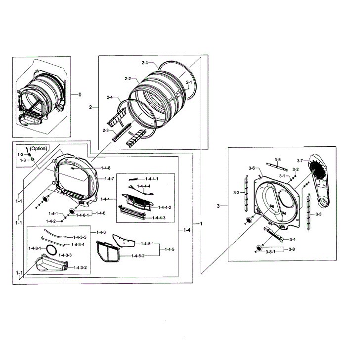 Drum Assembly Diagram and Parts List for DV422EWHDWR AA-01 Samsung Dryer