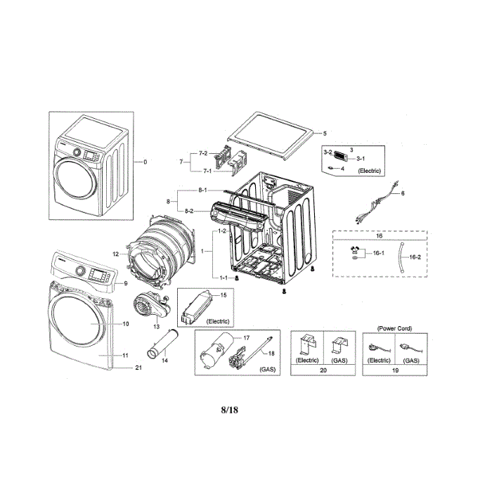 Main Diagram and Parts List for DVG45N5300F A3-00 Samsung Dryer