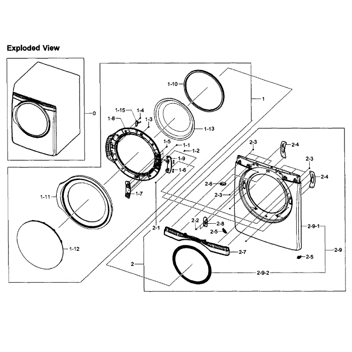 Front Assembly Diagram and Parts List for DV393ETPAWR A1-01 Samsung Dryer