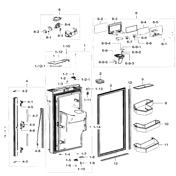 Fridge Door L Diagram and Parts List for RF32FMQDBSR AA-02 Samsung Refrigerator