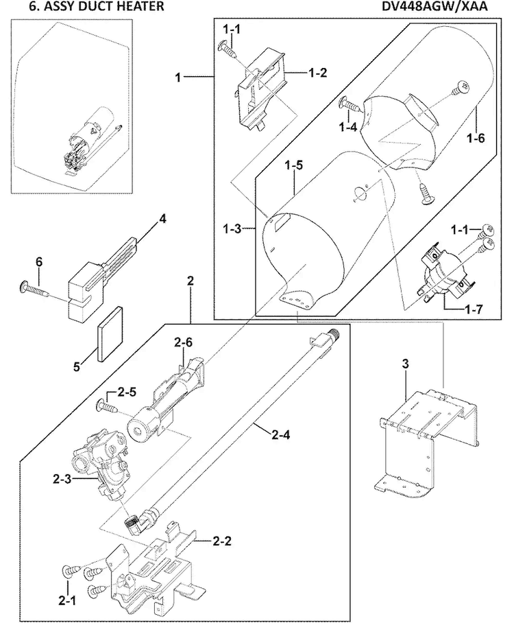Heater Assy Diagram and Parts List for DV448AGW XAA-0000 Samsung Dryer