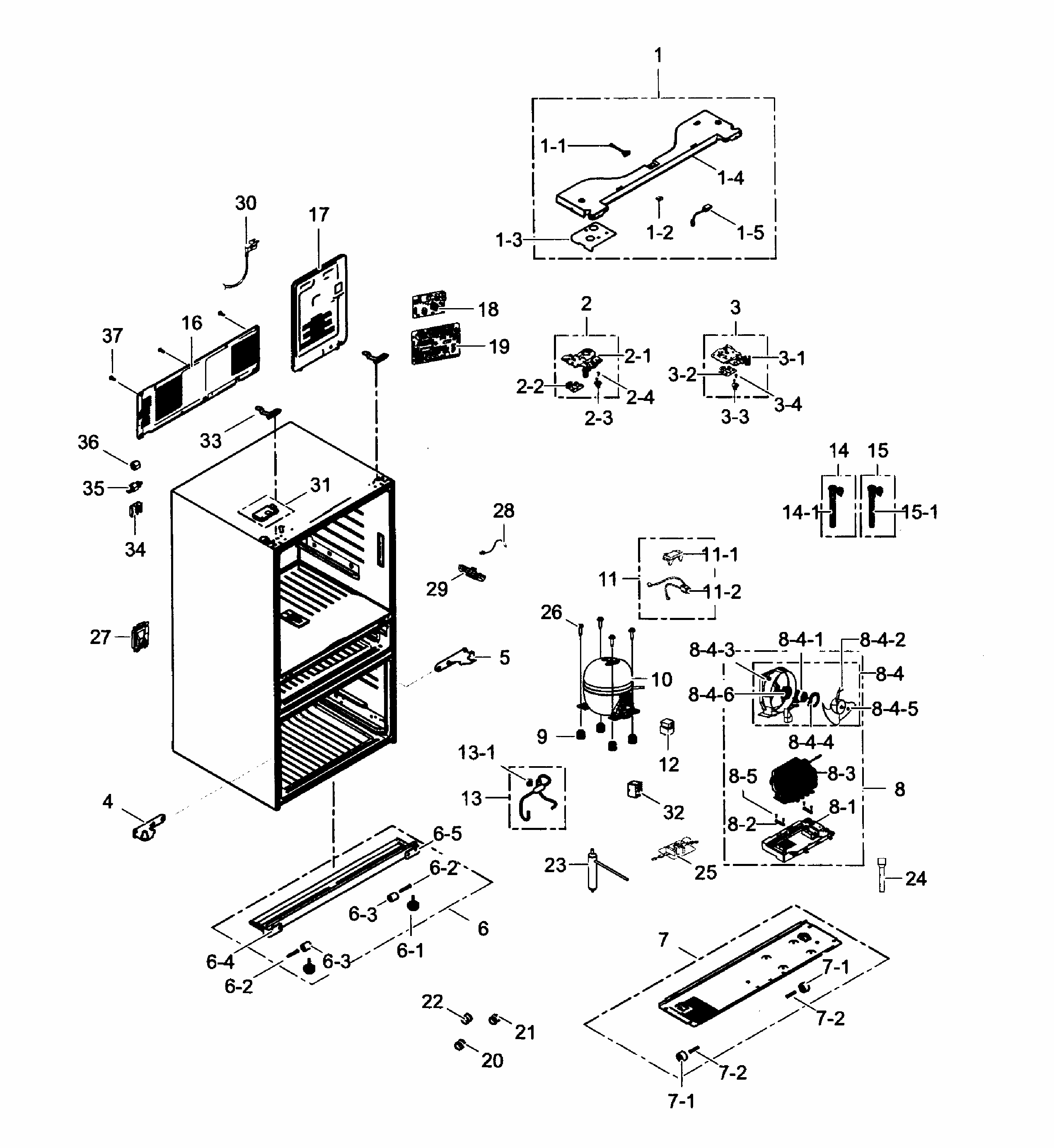 Cabinet Parts Diagram and Parts List for RF31FMESBSR AA-0001 Samsung Refrigerator
