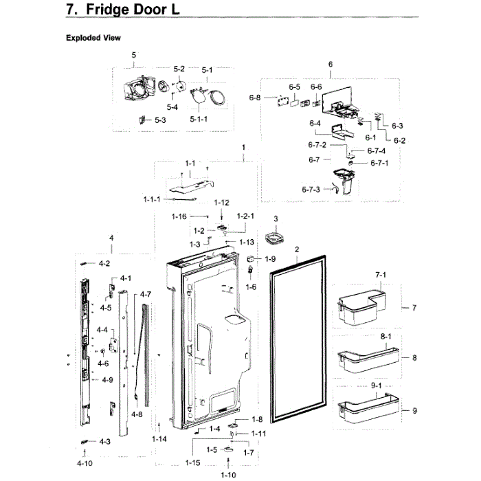 Fridge Door L Diagram and Parts List for RF22K9581SR AA-02 Samsung Refrigerator