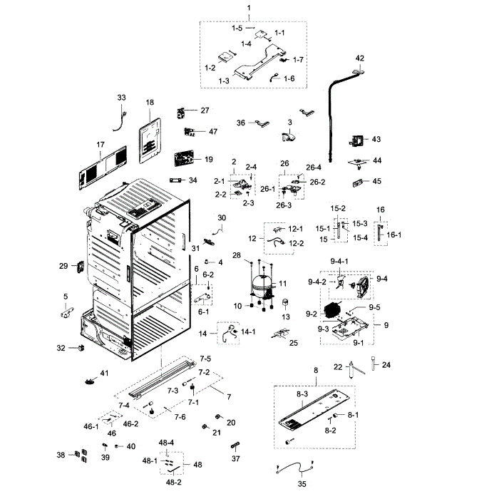 Cabinet Diagram and Parts List for RF28HDEDBSR AA-10 Samsung Refrigerator