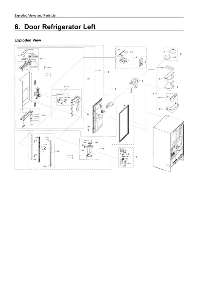 Left Refrigerator Door Parts Diagram and Parts List for RF28R7351DT AA-00 Samsung Refrigerator