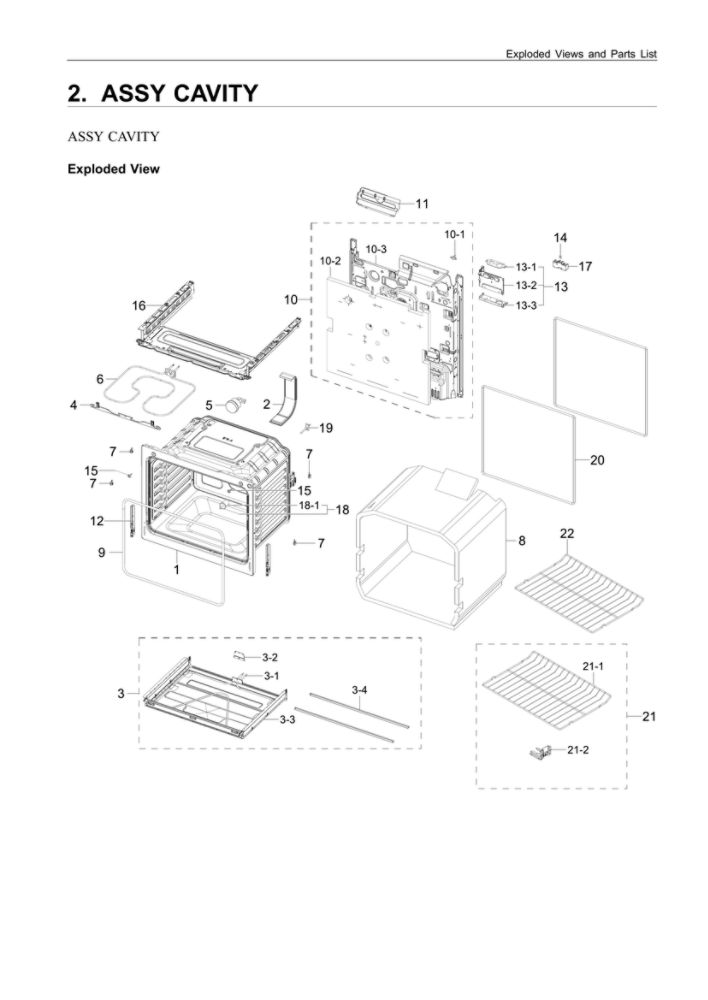 Cavity Assembly Diagram and Parts List for NE63A6111SW AA-00 Samsung Range
