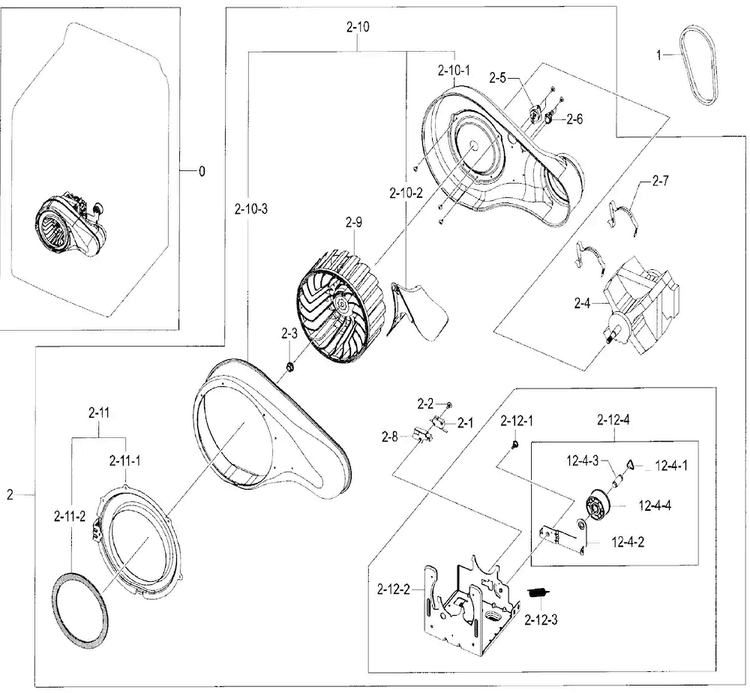 Motor Duct Diagram and Parts List for DV48J7770GP A2-0000 Samsung Dryer