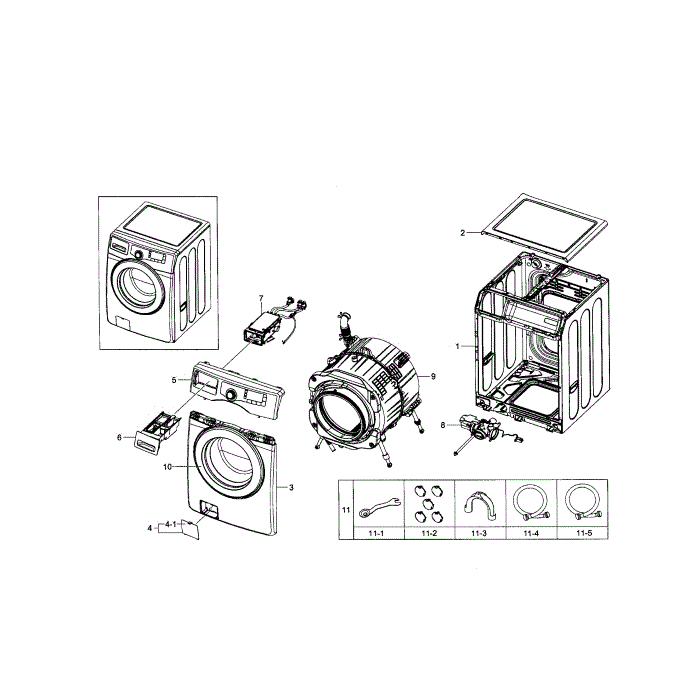 Main Assembly Diagram and Parts List for WF210ANW XAA-03 Samsung Washer