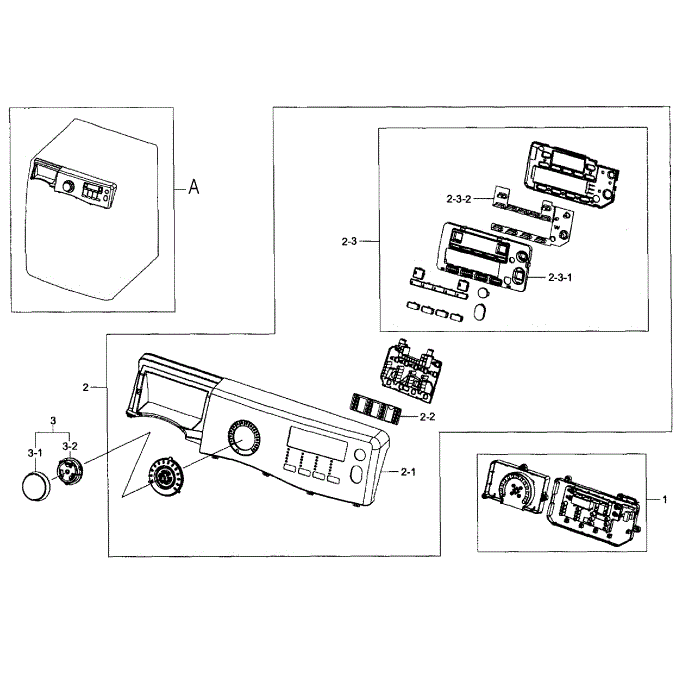 Control Panel Diagram and Parts List for WF393BTPAWR A1-00 Samsung Washer
