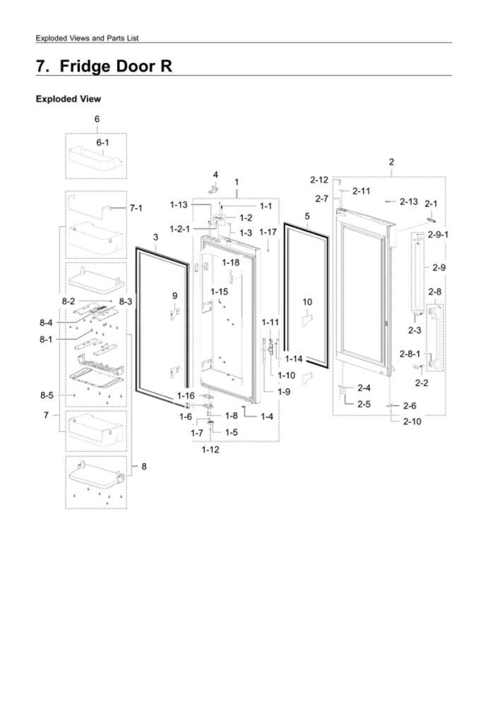 Right Fridge Door Assembly Diagram and Parts List for RF22K9381SR AA-02 Samsung Refrigerator