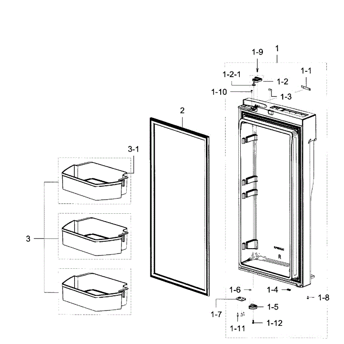 Fridge Door R Diagram and Parts List for RF23J9011SR AA-05 Samsung Refrigerator