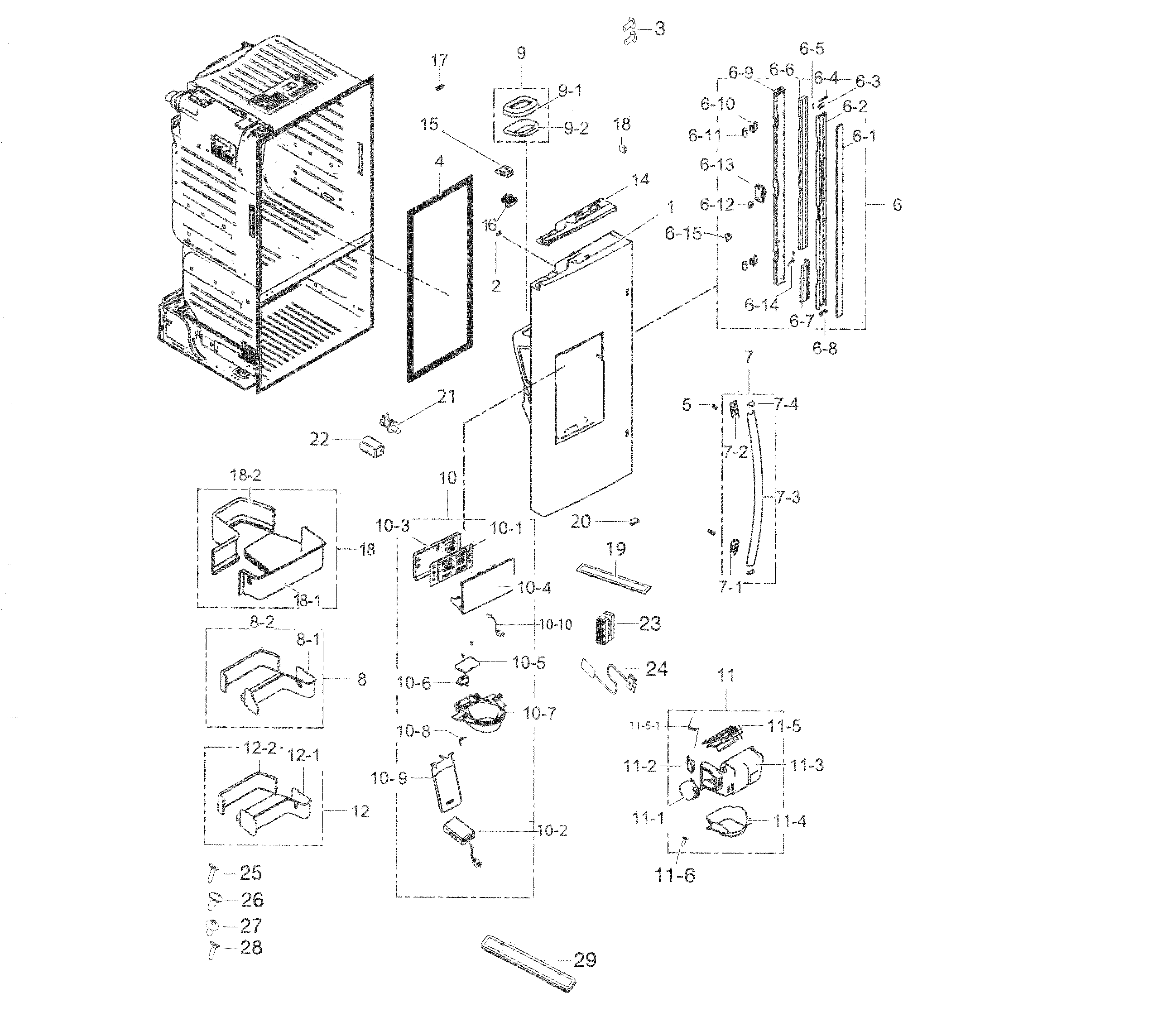 Fridge Door L Diagram and Parts List for RF263TEAEBC AA-0004 Samsung Refrigerator