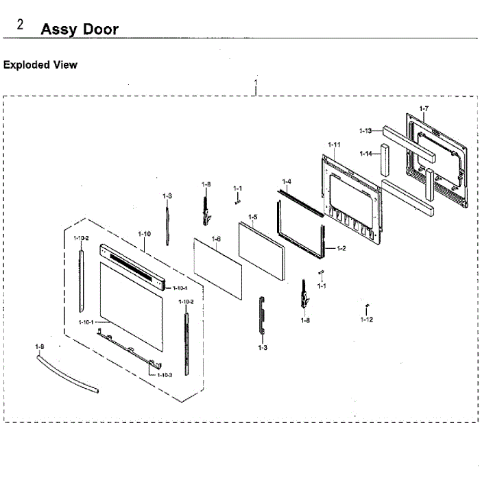 Door Diagram and Parts List for NE59M4310SW AA-00 Samsung Range