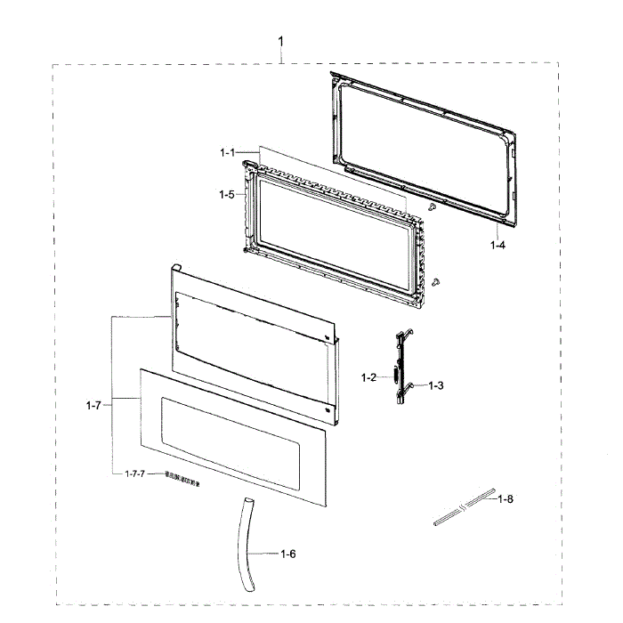 Door Section Diagram and Parts List for ME18H704SFG AA-00 Samsung Microwave Oven Combo