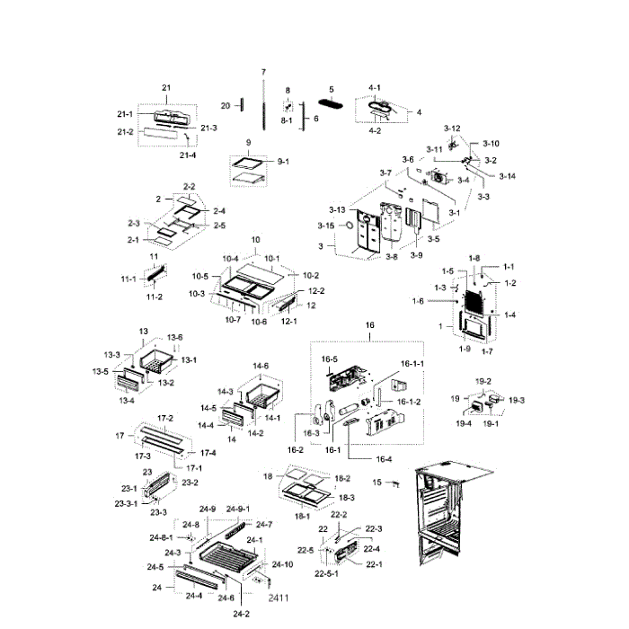 Fridge Diagram and Parts List for RFG293HARS XAA-03 Samsung Refrigerator