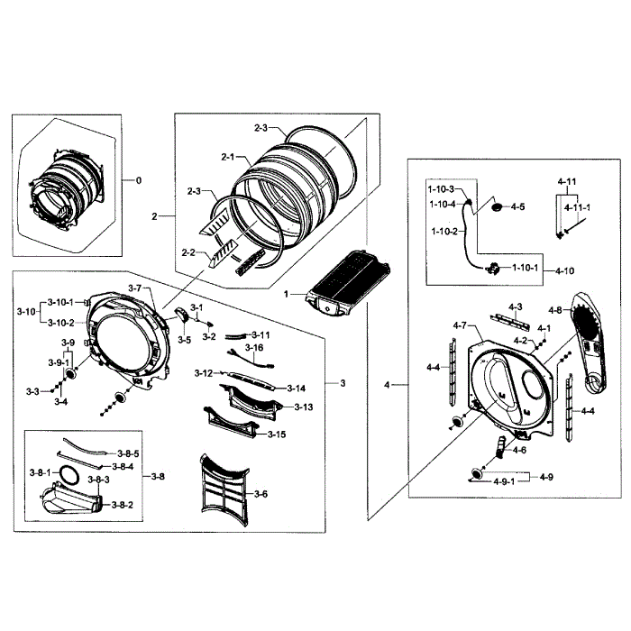 Drum Assembly Diagram and Parts List for DV457EVGSGR AA-0F Samsung Dryer