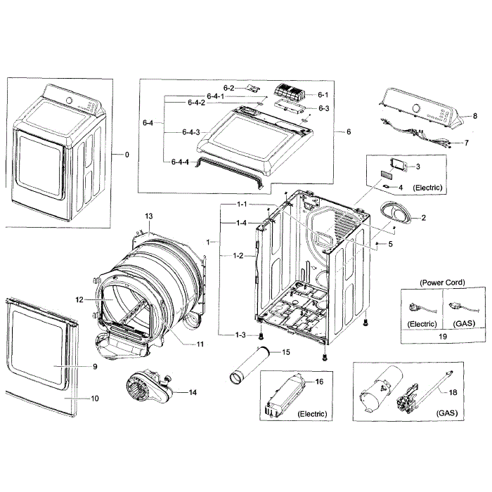 Main Assembly Diagram and Parts List for DV50F9A7GVW A2-00 Samsung Dryer