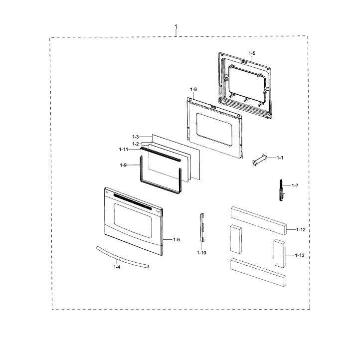 Door Assembly Diagram and Parts List for FE710DRS XAA-02 Samsung Range