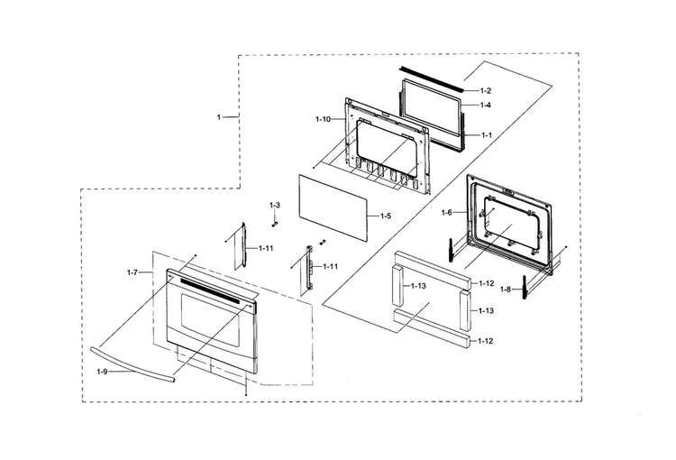 Door Diagram and Parts List for NE59J3420SW AA-0000 Samsung Range
