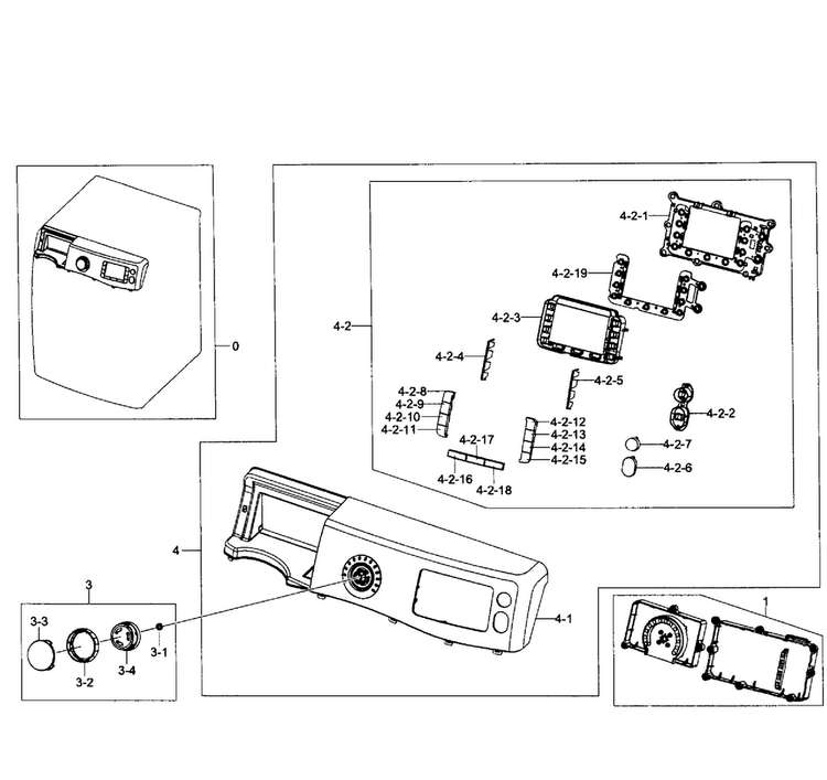 Control Panel Diagram and Parts List for WF501ANW XAA-0002 Samsung Washer