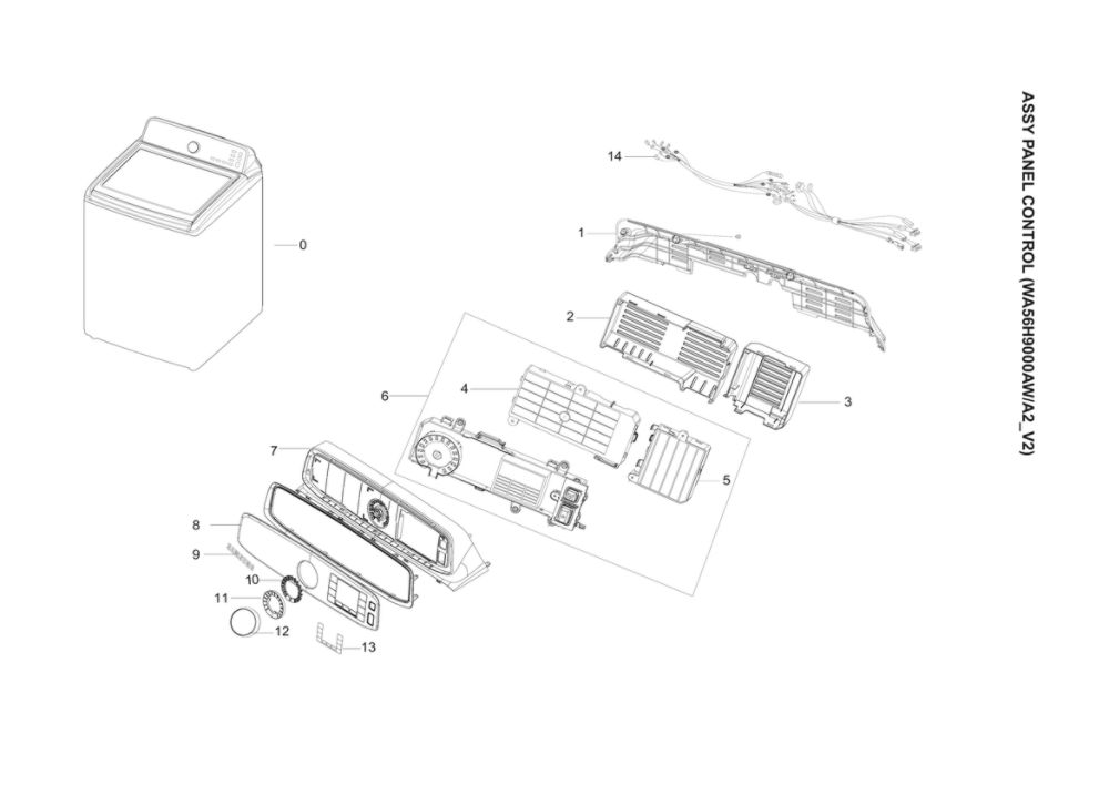 Control Panel Assembly Diagram and Parts List for WA56H9000AW A2-02 Samsung Washer