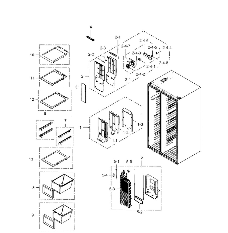 Freezer Diagram and Parts List for RS267TDRS XAA-0003 Samsung Refrigerator