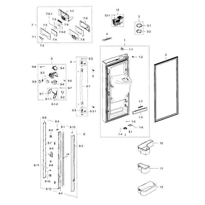 Fridge Door L Diagram and Parts List for RFG237AARS XAA-03 Samsung Refrigerator