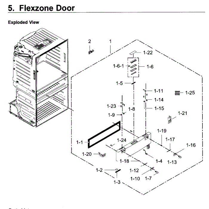 Flexzone Door Diagram and Parts List for RF28JBEDBSR AA-05 Samsung Refrigerator