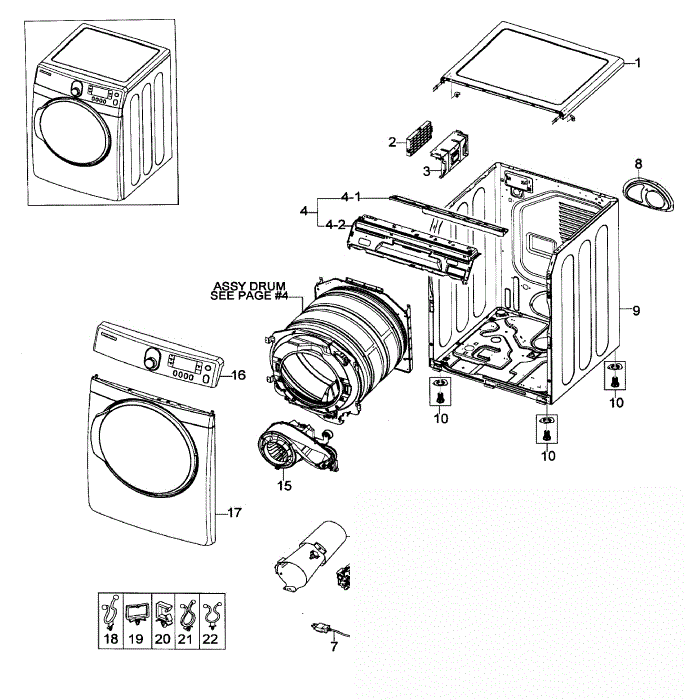 Main Assembly Diagram and Parts List for DV448AGP XAA-02 Samsung Dryer